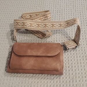 Cream and Tan Crossbody Bag with Soft Suede Material and Woven Strap (28)